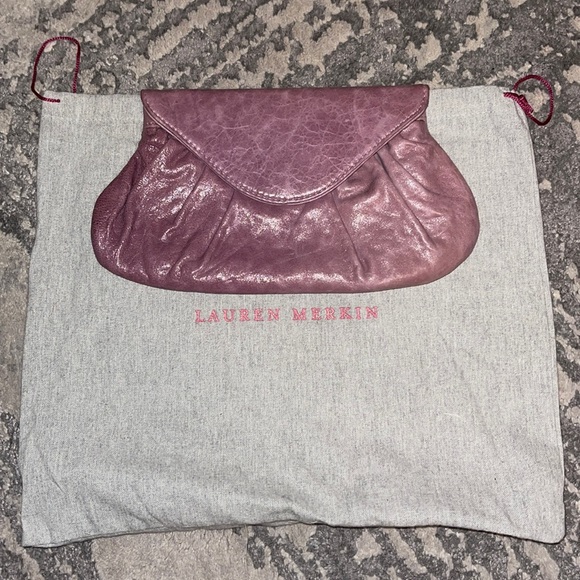 Lauren Merkin Dusty Lilac Purple Leather Hand Clutch Purse - Picture 1 of 5